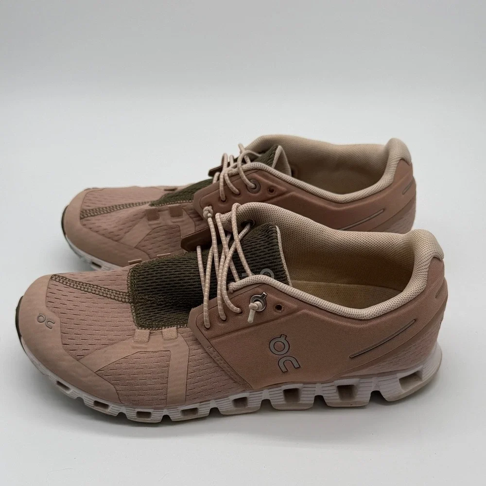 On Running Cloud Sneakers Womens 7.5 Pink Olive Green Lightweight Speed Lace
